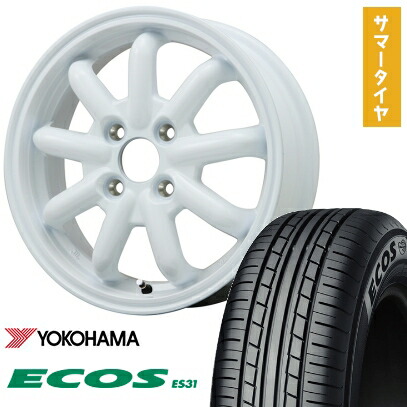 【取付対象】165/55R15 夏タイヤ ホイール4本セット N-BOX タントカスタム ワゴンR YOKOHAMA エコス ES31 BRANDLE-LINE ストレンジャーKST-9改(ホワイト) 15インチ【送料無料】｜アークタイヤ 店
