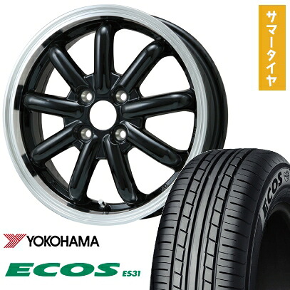 【取付対象】165/55R14 夏タイヤ ホイール4本セット YOKOHAMA エコス ES31 (軽自動車用) BRANDLE-LINE ストレンジャーKST-9改 ブラック/リムポリッシュ 14インチ【送料無料】|アークタイヤ 店