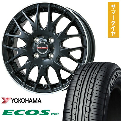 【取付対象】165/55R15 夏タイヤ ホイール4本セット N-BOX タント スペーシア YOKOHAMA エコス ES31 ビッグウエイ LEYSEEN プラバ9MJrII グロスブラック/リムポリッシュ 15インチ【送料無料】