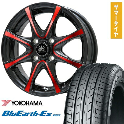 【取付対象】155/55R14 夏タイヤ ホイール4本セット YOKOHAMA ブルーアース ES32 (軽自動車用) PREMIX アマルフィV Jr(ブラックポリッシュ/レッドクリア) 14インチ【送料無料】｜アークタイヤ 店