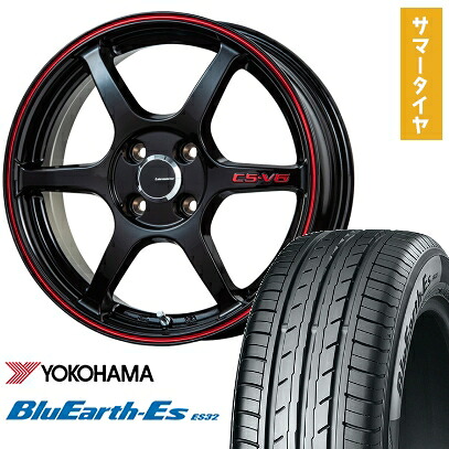 【取付対象】165/55R14 夏タイヤ ホイール4本セット YOKOHAMA ブルーアース ES32 (軽自動車用) LEHRMEISTER CS-V6(グロスブラック/レッドライン) 14インチ【送料無料】|アークタイヤ 店