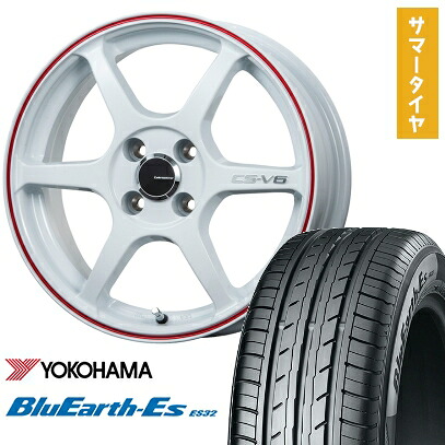 【取付対象】155/55R14 夏タイヤ ホイール4本セット YOKOHAMA ブルーアース ES32 (軽自動車用) LEHRMEISTER CS-V6(ホワイト/レッドライン) 14インチ【送料無料】|アークタイヤ 店