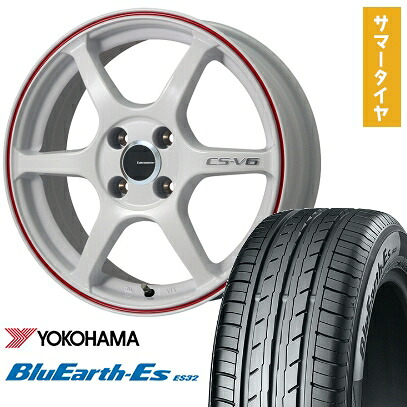 【取付対象】205/50R17 夏タイヤ ホイール4本セット YOKOHAMA ブルーアース ES32 (5/100車用) LEHRMEISTER CS-V6(ホワイト/レッドライン) 17インチ【送料無料】|アークタイヤ 店