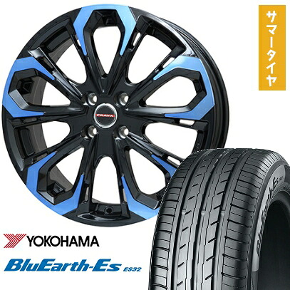 【取付対象】205/50R17 夏タイヤ ホイール4本セット YOKOHAMA ブルーアース ES32 (4/100車用) BIGWAY LEYSEEN プラバ5X(ブルークリア) 17インチ【送料無料】