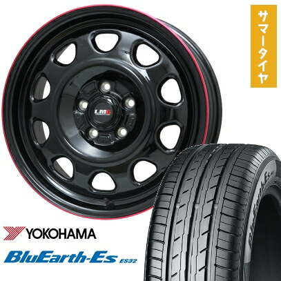 【取付対象】215/65R16 夏タイヤ ホイール4本セット YOKOHAMA ブルーアース ES32 (5/114車用) LEHRMEISTER LMG OFF-STYLE(グロスブラック/レッドリム) 16インチ【送料無料】
