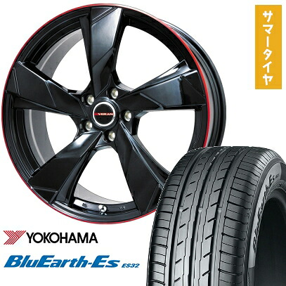 【取付対象】195/65R16 夏タイヤ ホイール4本セット ライズ/ロッキー（ガソリン） YOKOHAMA ブルーアース ES32 PREMIX ヴェランV(グロスブラック/レッドリム) 16インチ【送料無料】