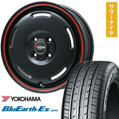 【取付対象】165/65R15 夏タイヤ ホイール4本セット YOKOHAMA ブルーアース ES32 (軽自動車用) PREMIX プディン(マットブラック/レッドライン) 15インチ【送料無料】|アークタイヤ 店