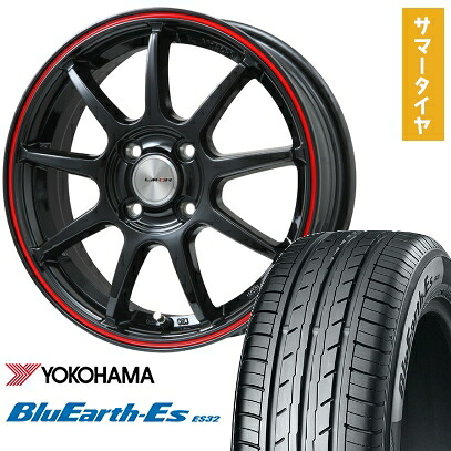 【取付対象】195/65R16 夏タイヤ ホイール4本セット ライズ/ロッキー(ガソリン) YOKOHAMA ブルーアース ES32 LEHRMEISTER LMスポーツLM-QR グロスブラック/レッドライン 16インチ【送料無料】|アークタイヤ 店