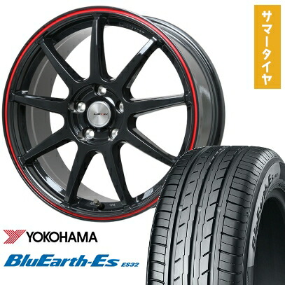 【取付対象】225/55R18 夏タイヤ ホイール4本セット YOKOHAMA ブルーアース ES32 (5/114車用) LEHRMEISTER LMスポーツLM-QR グロスブラック/レッドライン 18インチ【送料無料】