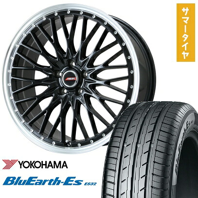 【取付対象】235/50R18 夏タイヤ ホイール4本セット YOKOHAMA ブルーアース ES32 (5/114車用) PREMIX MER PROMESH グロスブラック/リムポリッシュ 18インチ【送料無料】|アークタイヤ 店