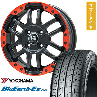 【取付対象】165/70R14 夏タイヤ ホイール4本セット YOKOHAMA ブルーアース ES32 (軽自動車用) BIGWAY B-LUGNAS FRD(マットブラック/レッドリム) 14インチ【送料無料】