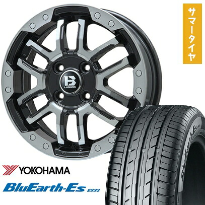 【取付対象】165/65R15 夏タイヤ ホイール4本セット YOKOHAMA ブルーアース ES32 (軽自動車用) BIGWAY B-LUGNAS FRD(ブラックポリッシュ/ブラッククリア) 15インチ【送料無料】