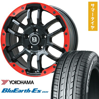 【取付対象】225/55R18 夏タイヤ ホイール4本セット YOKOHAMA ブルーアース ES32 (5/114車用) BIGWAY B-LUGNAS FRD(マットブラック/レッドリム) 18インチ【送料無料】|アークタイヤ 店
