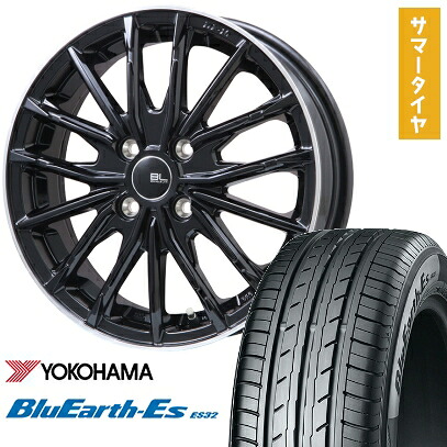 【取付対象】155/65R14 夏タイヤ ホイール4本セット YOKOHAMA ブルーアース ES32 (軽自動車用) BRANDLE-LINE DF-10M グロスブラック/リムポリッシュ 14インチ【送料無料】