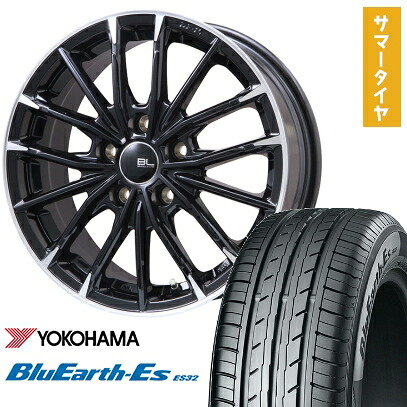 【取付対象】225/55R18 夏タイヤ ホイール4本セット YOKOHAMA ブルーアース ES32 (5/114車用) BRANDLE-LINE DF-10M グロスブラック/カットスポーク 18インチ【送料無料】｜アークタイヤ 店