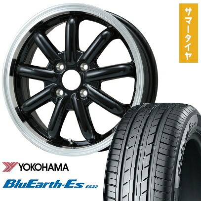 【取付対象】165/70R14 夏タイヤ ホイール4本セット YOKOHAMA ブルーアース ES32 (軽自動車用) BRANDLE-LINE ストレンジャーKST-9改 ブラック/リムポリッシュ 14インチ【送料無料】|アークタイヤ 店