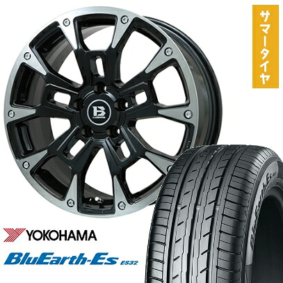 【取付対象】215/45R18 夏タイヤ ホイール４本セット (5/114車用) YOKOHAMA ブルーアース ES32 ビッグウエイ B-LUGNAS BRD(ブラックポリッシュ/ブラッククリア) 18インチ【送料無料】｜アークタイヤ 店