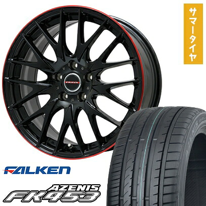 【取付対象】255/30R22 夏タイヤ ホイール4本セット FALKEN アゼニス FK453 (5/114車用) BIGWAY LEYSEEN プラバ9M(グロスブラック/レッドリム) 22インチ【送料無料】