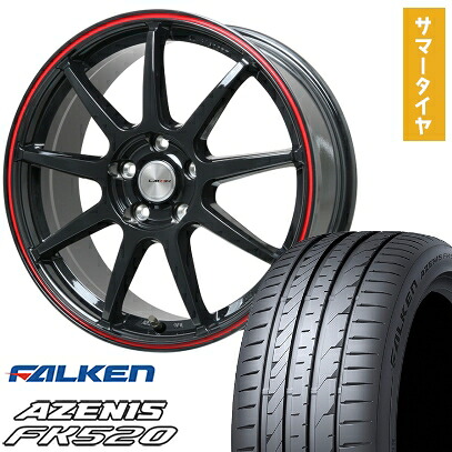 【取付対象】225/45R18 夏タイヤ ホイール4本セット (5/114車用) FALKEN アゼニス FK520L LEHRMEISTER LMスポーツLM-QR グロスブラック/レッドライン 18インチ【送料無料】|アークタイヤ 店