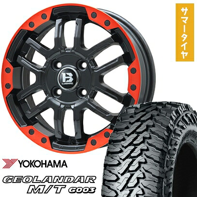 【取付対象】225/70R16 夏タイヤ ホイール4本セット YOKOHAMA ジオランダー M/T G003 (5/114車用) BIGWAY B-LUGNAS FRD(マットブラック/レッドリム) 16インチ【送料無料】|アークタイヤ 店