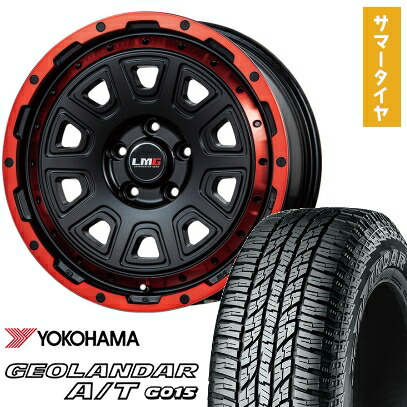 【取付対象】225/60R17 夏タイヤ ホイール4本セット YOKOHAMA ジオランダー A/T G015 OWL/RBL (5/114車用) LEHRMEISTER LMG DS-10 マットブラック/レッドリム 17インチ【送料無料】
