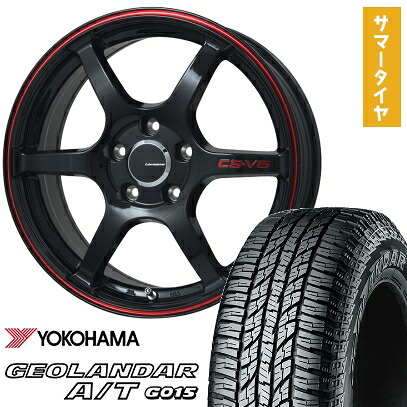 【取付対象】225/60R17 夏タイヤ ホイール4本セット YOKOHAMA ジオランダー A/T G015 OWL/RBL (5/100車用) LEHRMEISTER CS-V6(グロスブラック/レッドライン) 17インチ【送料無料】