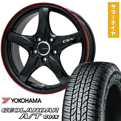 【取付対象】225/60R17 夏タイヤ ホイール4本セット YOKOHAMA ジオランダー A/T G015 OWL/RBL (5/100車用) LEHRMEISTER CS-V(グロスブラック/レッドリム) 17インチ【送料無料】