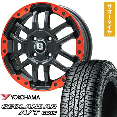 【取付対象】165/55R15 夏タイヤ ホイール4本セット N-BOX タントカスタム ワゴンR YOKOHAMA ジオランダー A/T G015 RBL BIGWAY B-LUGNAS FRD(マットブラック/レッドリム) 15インチ【送料無料】