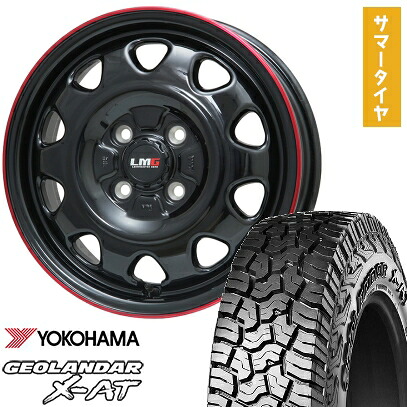 【取付対象】165/65R15 夏タイヤ ホイール4本セット YOKOHAMA ジオランダー X-AT G016 (4/100車用) LEHRMEISTER LMG OFF-STYLE(グロスブラック/レッドリム) 15インチ【送料無料】