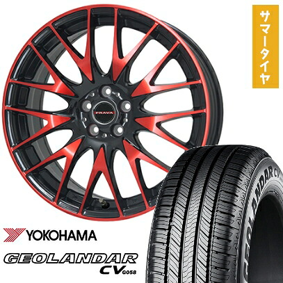 【取付対象】225/60R18 夏タイヤ ホイール4本セット YOKOHAMA ジオランダー CV G058 (5/114車用) BIGWAY LEYSEEN プラバ9M(レッドクリア) 18インチ【送料無料】