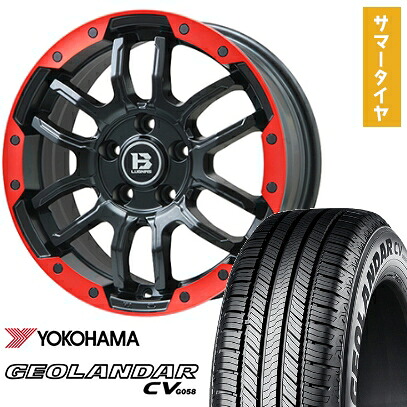 【取付対象】225/60R18 夏タイヤ ホイール4本セット YOKOHAMA ジオランダー CV G058 (5/114車用) BIGWAY B-LUGNAS FRD(マットブラック/レッドリム) 18インチ【送料無料】
