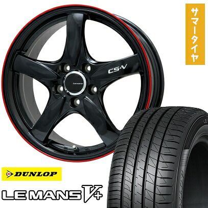【取付対象】215/40R18 夏タイヤ ホイール4本セット DUNLOP ルマン V+(ファイブプラス) (5/100車用) LEHRMEISTER CS-V(グロスブラック/レッドリム) 18インチ【送料無料】