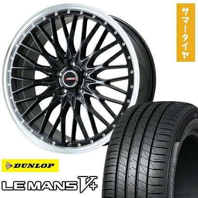 【取付対象】225/45R18 夏タイヤ ホイール4本セット DUNLOP ルマン V+(ファイブプラス) (5/114車用) PREMIX MER PROMESH グロスブラック/リムポリッシュ 18インチ【送料無料】