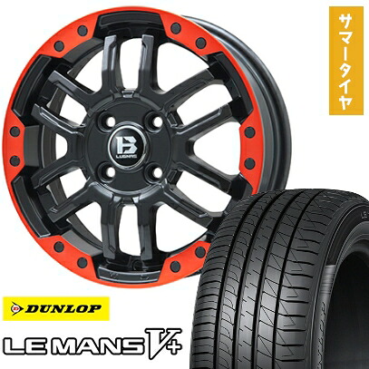 【取付対象】165/70R14 夏タイヤ ホイール4本セット DUNLOP ルマン V+(ファイブプラス) (4/100車用) BIGWAY B-LUGNAS FRD(マットブラック/レッドリム) 14インチ【送料無料】