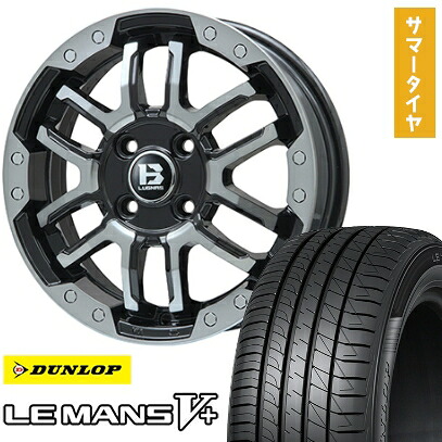 【取付対象】195/55R16 夏タイヤ ホイール4本セット DUNLOP ルマン V+(ファイブプラス) (4/100車用) BIGWAY B-LUGNAS FRD(ブラックポリッシュ/ブラッククリア) 16インチ【送料無料】
