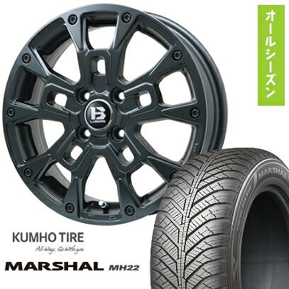 【取付対象】165/60R15 オールシーズンタイヤ ホイール４本セット 軽自動車用（ハスラー） デリカミニ(4WD) KUMHO マーシャル MH22 オールシーズン(限定) ビッグウエイ B-LUGNAS BRD(マットブラック) 15インチ【送料無料】