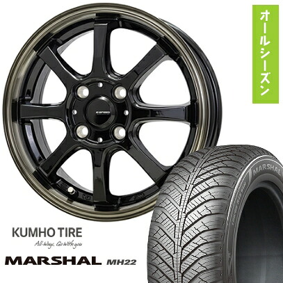 【取付対象】185/60R15 オールシーズンタイヤ ホイール４本セット (4/100車用) KUMHO マーシャル MH22 オールシーズン(限定) ホットスタッフ ジースピード P-08 15インチ【送料無料】
