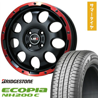 【取付対象】165/55R15 夏タイヤ ホイール4本セット N-BOX タントカスタム ワゴンR BRIDGESTONE エコピア NH200 C LEHRMEISTER LMG CS-9 マットブラック/レッドリム 15インチ【送料無料】