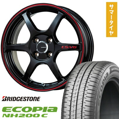 【取付対象】165/55R15 夏タイヤ ホイール4本セット N-BOX タントカスタム ワゴンR BRIDGESTONE エコピア NH200 C LEHRMEISTER CS-V6(グロスブラック/レッドライン) 15インチ【送料無料】