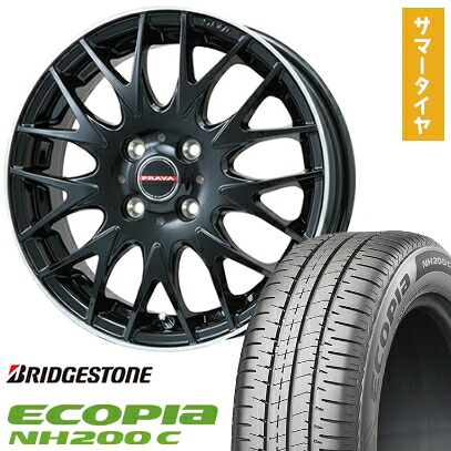 【取付対象】165/55R15 夏タイヤ ホイール4本セット N-BOX タント スペーシア BRIDGESTONE エコピア NH200 C ビッグウエイ LEYSEEN プラバ9MJrII グロスブラック/リムポリッシュ 15インチ【送料無料】｜アークタイヤ 店