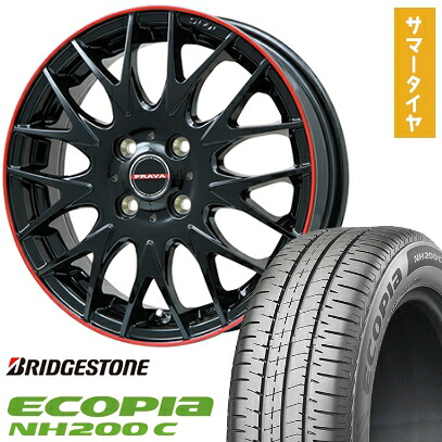 【取付対象】165/55R15 夏タイヤ ホイール4本セット N-BOX タント スペーシア BRIDGESTONE エコピア NH200 C ビッグウエイ LEYSEEN プラバ9MJrII グロスブラック/レッドリム 15インチ【送料無料】｜アークタイヤ 店