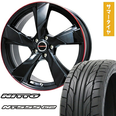 【取付対象】245/35R19 夏タイヤ ホイール4本セット NITTO NT555 G2 (5/114車用) PREMIX ヴェランV(グロスブラック/レッドリム) 19インチ【送料無料】