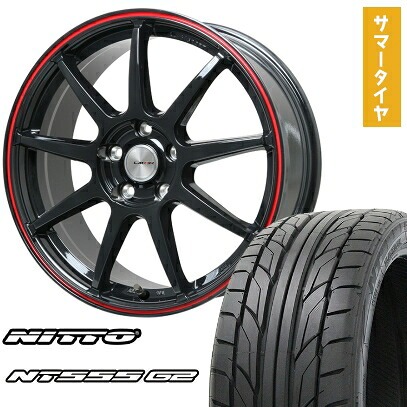 【取付対象】215/40R18 夏タイヤ ホイール4本セット NITTO NT555 G2 (5/114車用) LEHRMEISTER LMスポーツLM-QR グロスブラック/レッドライン 18インチ【送料無料】