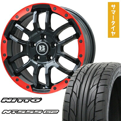 【取付対象】225/45R18 夏タイヤ ホイール4本セット NITTO NT555 G2 (5/114車用) BIGWAY B-LUGNAS FRD(マットブラック/レッドリム) 18インチ【送料無料】