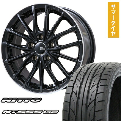 【取付対象】215/45R18 夏タイヤ ホイール4本セット NITTO NT555 G2 (5/114車用) BRANDLE-LINE DF-10M グロスブラック/リムポリッシュ 18インチ【送料無料】｜アークタイヤ 店
