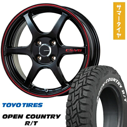 【取付対象】165/65R15 夏タイヤ ホイール4本セット TOYO オープンカントリー R/T RWL/RBL (4/100車用) LEHRMEISTER CS-V6(グロスブラック/レッドライン) 15インチ【送料無料】|アークタイヤ 店