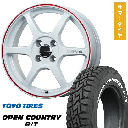 【取付対象】165/65R15 夏タイヤ ホイール4本セット TOYO オープンカントリー R/T RWL/RBL (4/100車用) LEHRMEISTER CS-V6(ホワイト/レッドライン) 15インチ【送料無料】｜アークタイヤ 店
