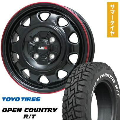 【取付対象】165/65R15 夏タイヤ ホイール4本セット TOYO オープンカントリー R/T RWL/RBL (4/100車用) LEHRMEISTER LMG OFF-STYLE(グロスブラック/レッドリム) 15インチ【送料無料】
