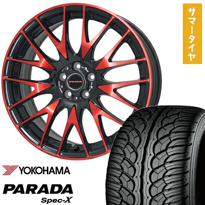 【取付対象】235/55R20 夏タイヤ ホイール4本セット YOKOHAMA PARADA Spec-X (5/114車用) BIGWAY LEYSEEN プラバ9M(レッドクリア) 20インチ【送料無料】