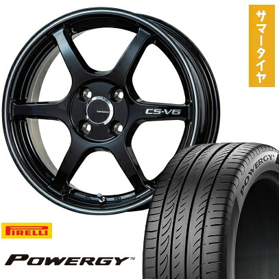 【取付対象】195/55R16 夏タイヤ ホイール4本セット PIRELLI パワジー (4/100車用) LEHRMEISTER CS-V6(グロスブラック/ラインポリッシュ) 16インチ【送料無料】